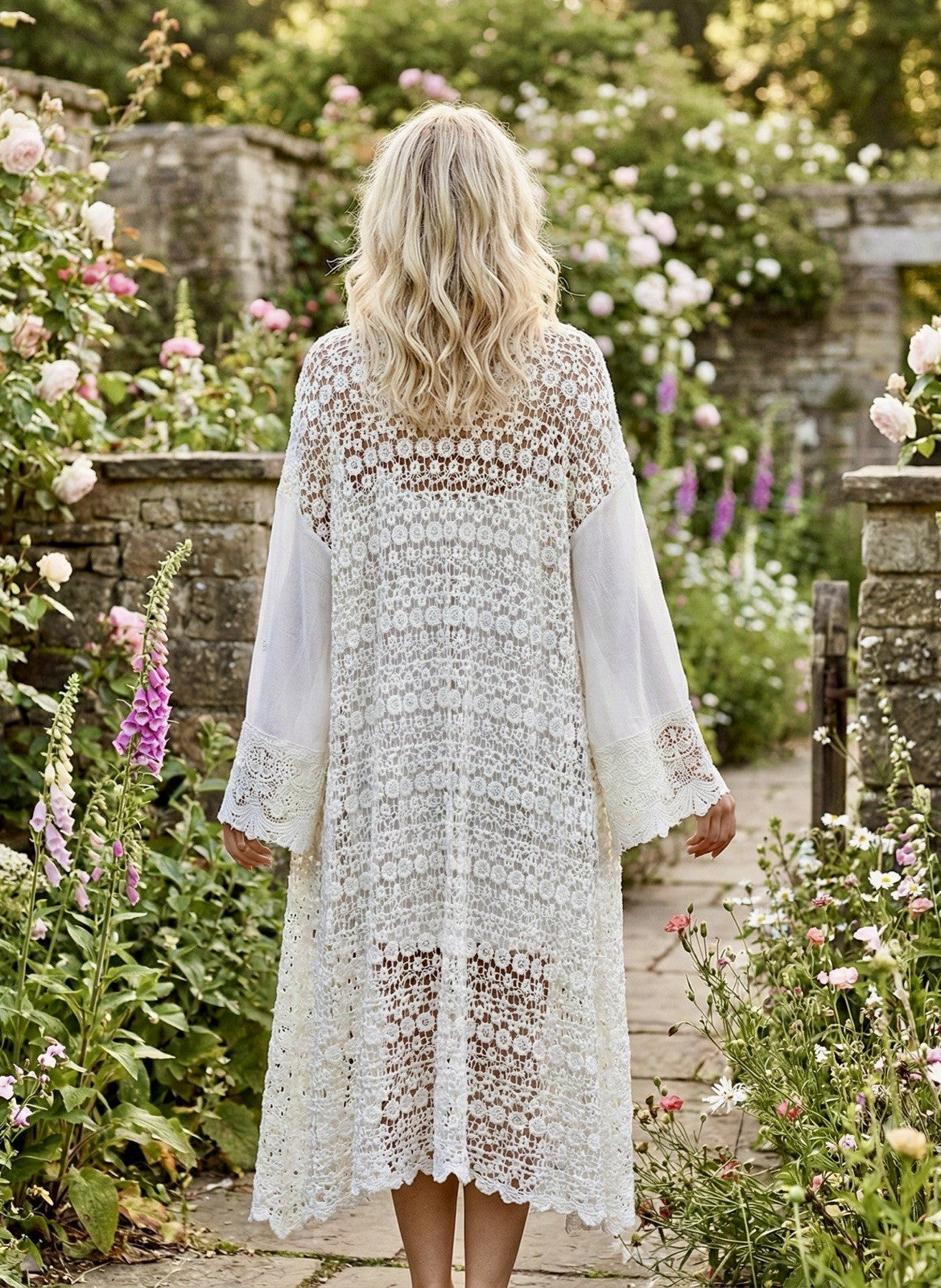 Johnny Was 3X Ivory Kimono Wrap Jacket Long Sleeve Cardigan OffWhite Eyelet Lace - Boho Beauty Boutique