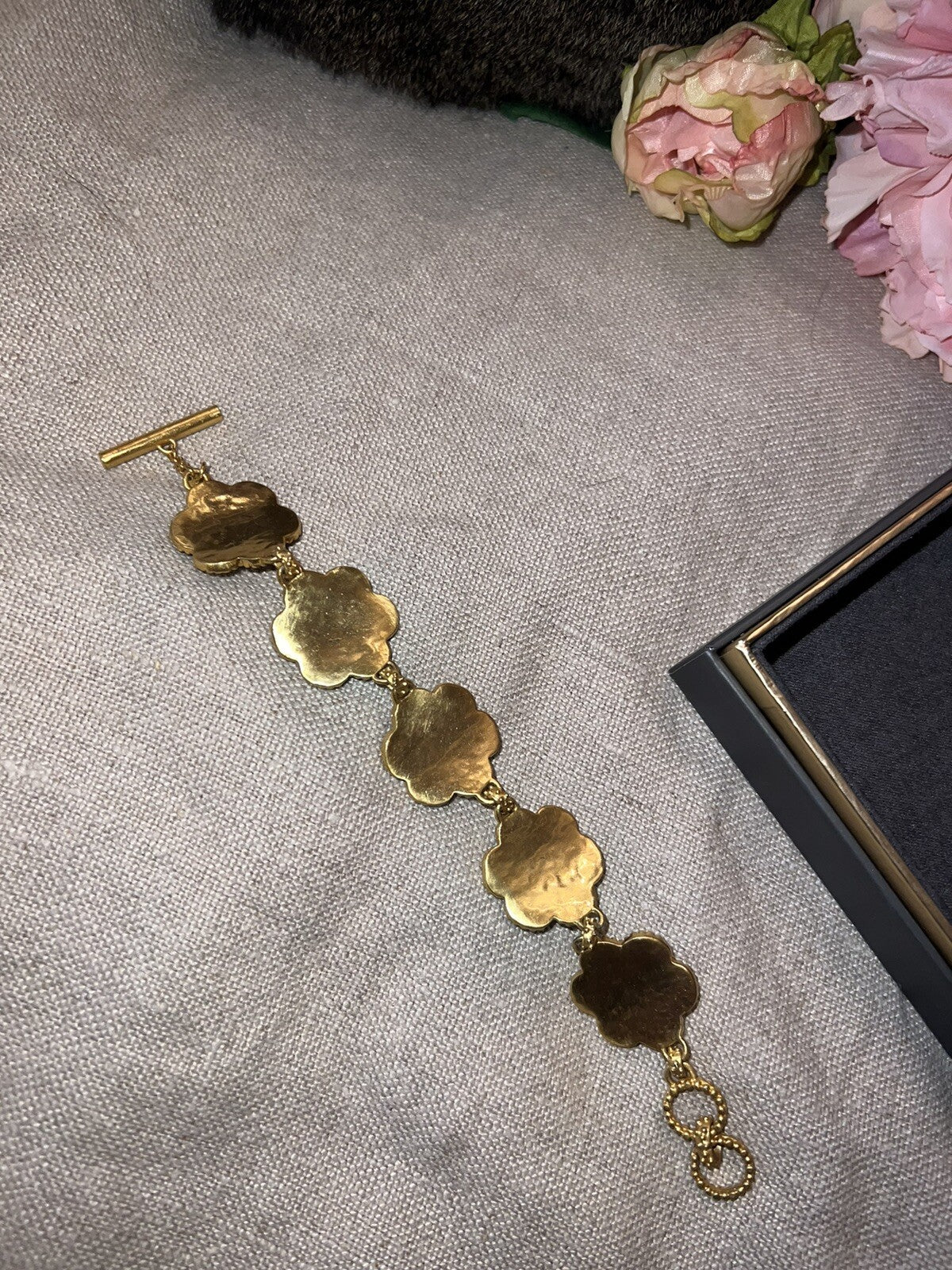 Julie Vos Pearl Colette Flower Link Toggle Bracelet 24K Gold Plated Julie Vos