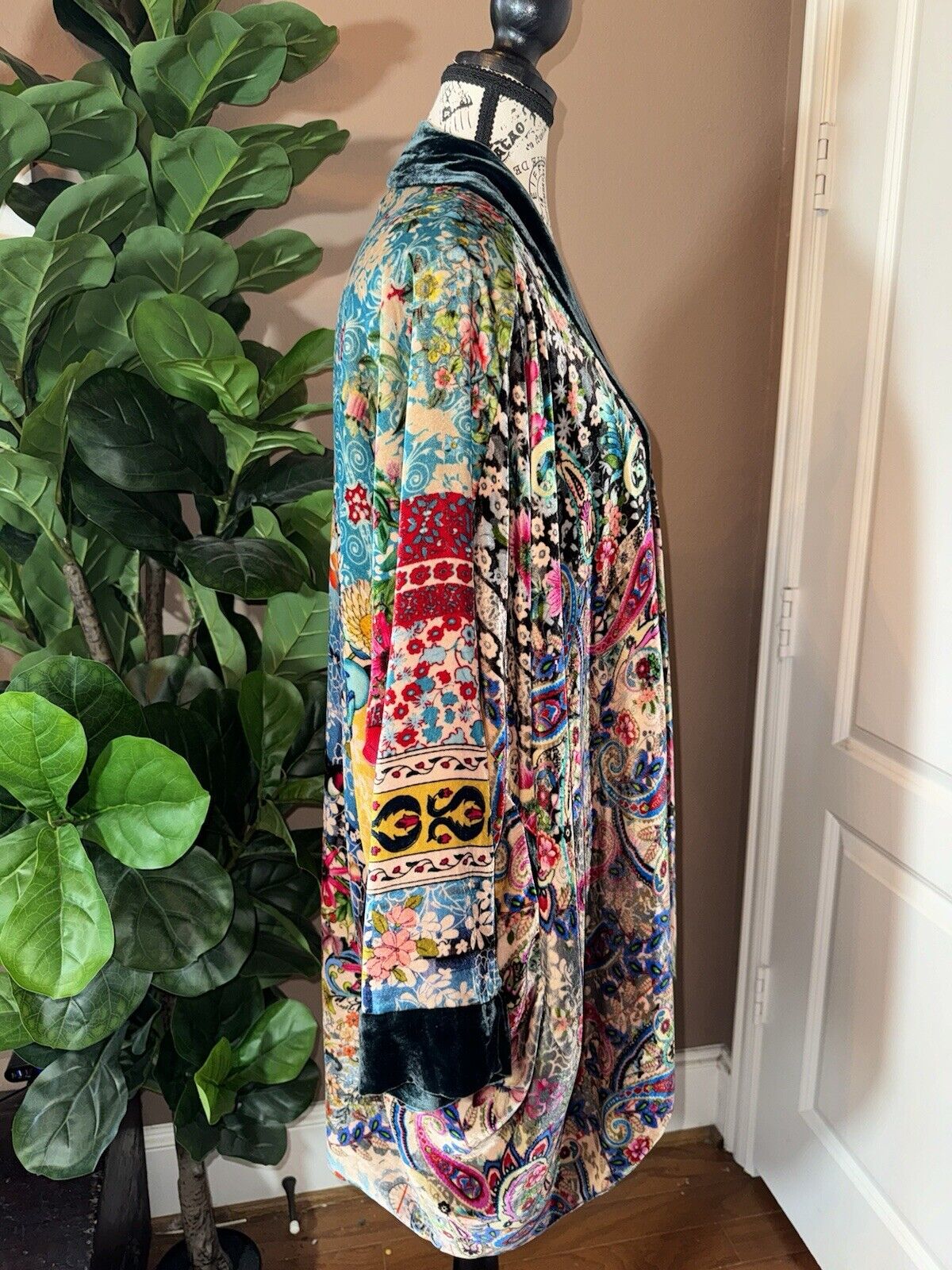 Johnny Was XXL Colorful Velvet Kimono Wrap Jacket Cardigan Coat Dolman Sleev