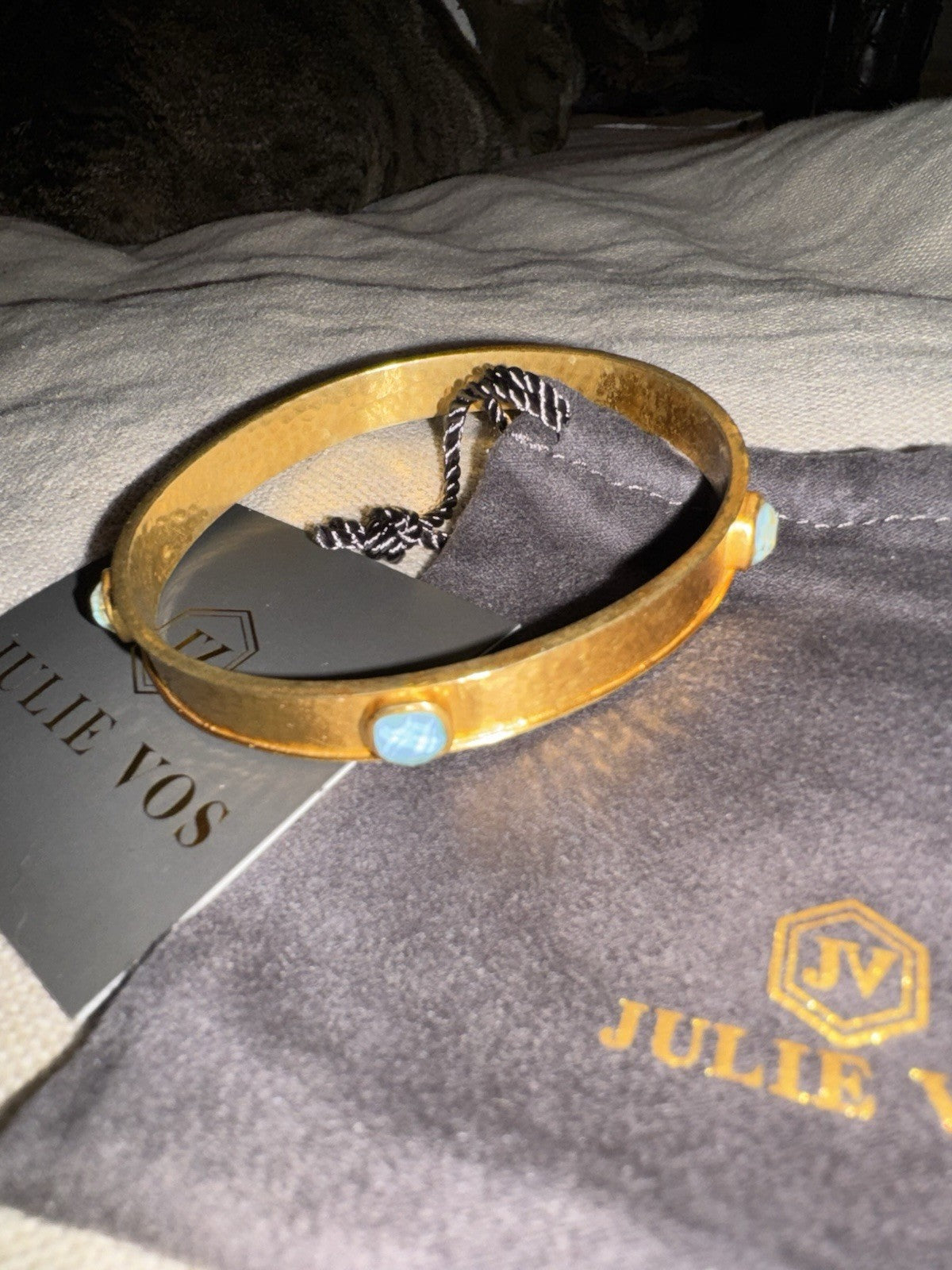 Julie Vos Bangle Iridescent Blue Stacking Bracelet Sz M Medium 24k Gold Plated Julie Vos