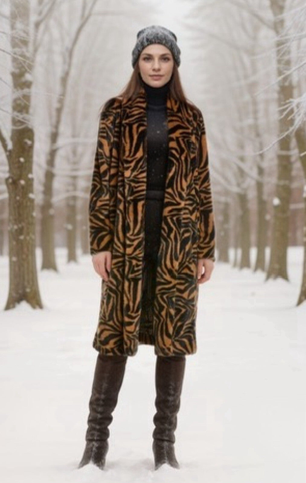 Johnny Was XL Faux Fur & Silk Tiger Stripe Long Length Coat Jacket Wrap Johnny Was