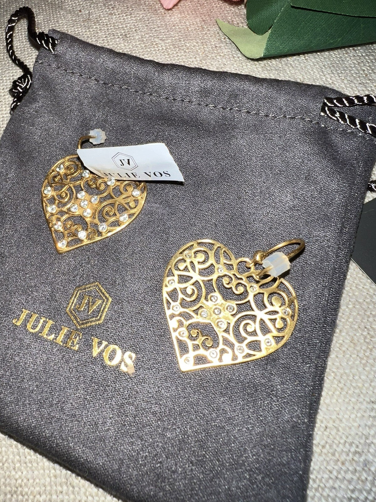 Julie Vos Heart Earrings CZ Embellished 24k Gold Plated Luxe statement Julie Vos