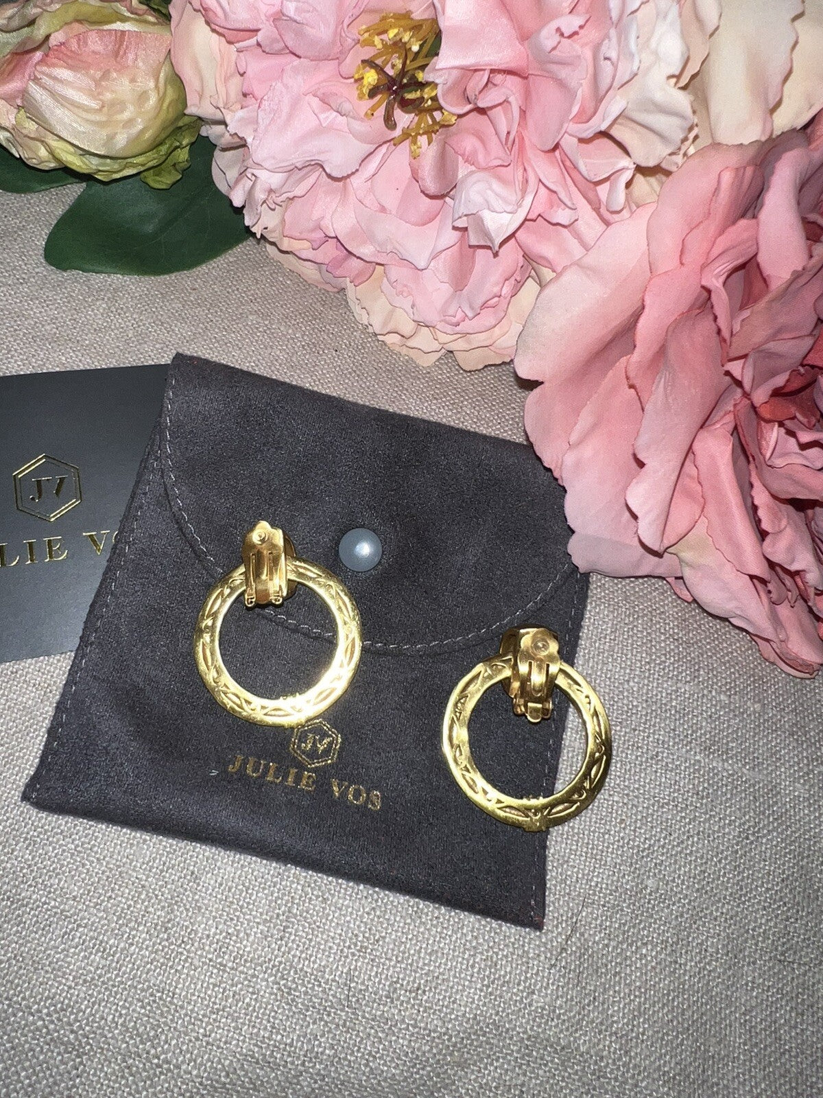 Julie Vos 24k Gold Plated Hoop Door Knocker Clip On Earrings Julie Vos