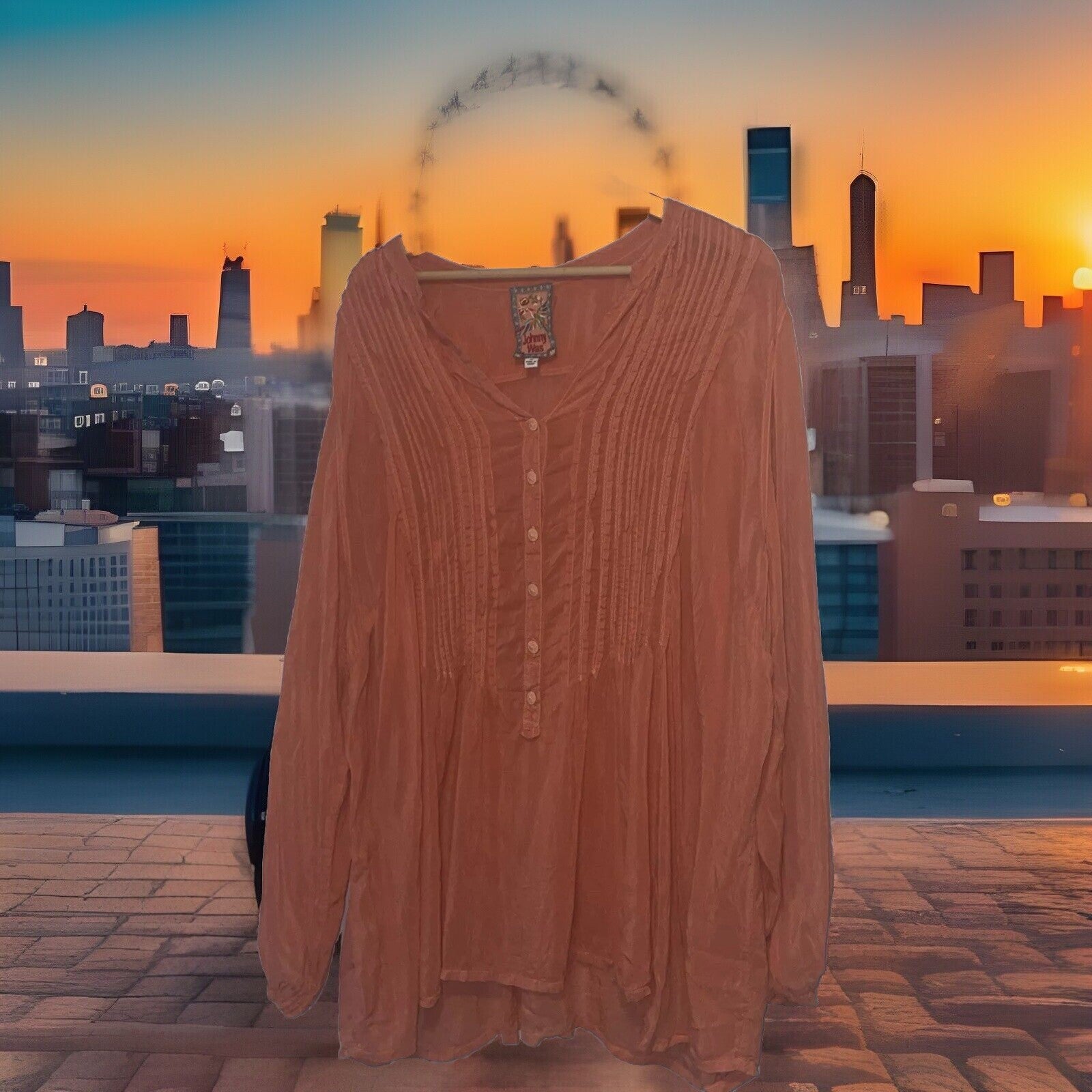 Johnny Was 3X Plus Peasant Blouse Tangerine Pintuck Pleat Tunic Top Cool Shirt Johnny Was