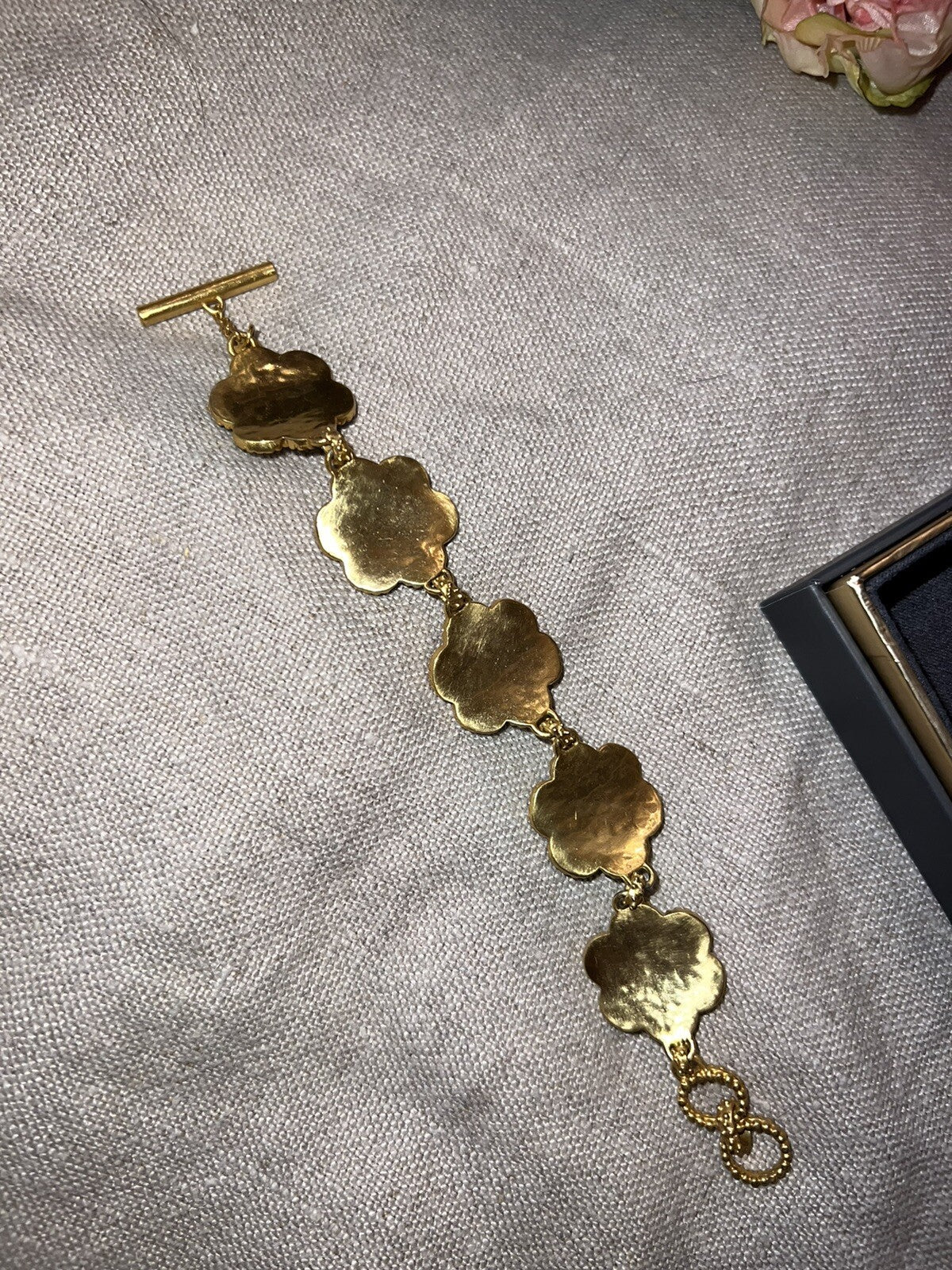 Julie Vos Pearl Colette Flower Link Toggle Bracelet 24K Gold Plated Julie Vos