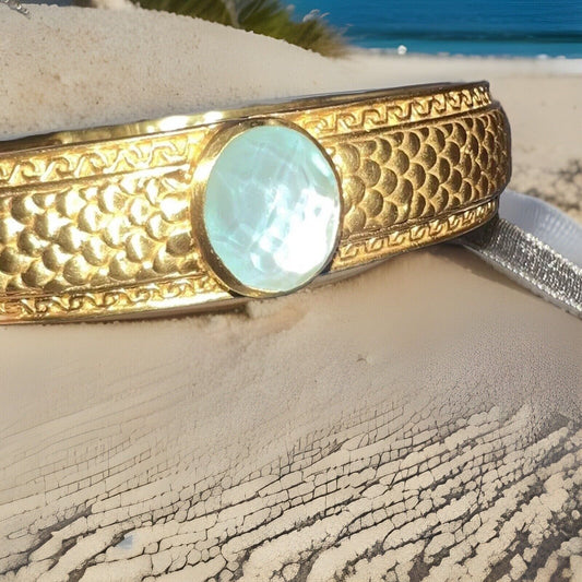 Julie Vos Hinged Bangle with Bahamian Blue Stone & 24k Plated  RETIRED