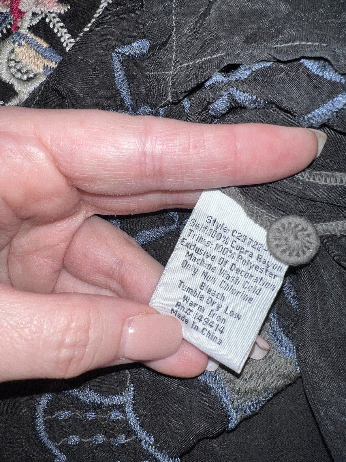 Johnny Was L Black Embroidered Blouse Tunic Top Mini Dress Kimono Sleeve Shirt Johnny Was