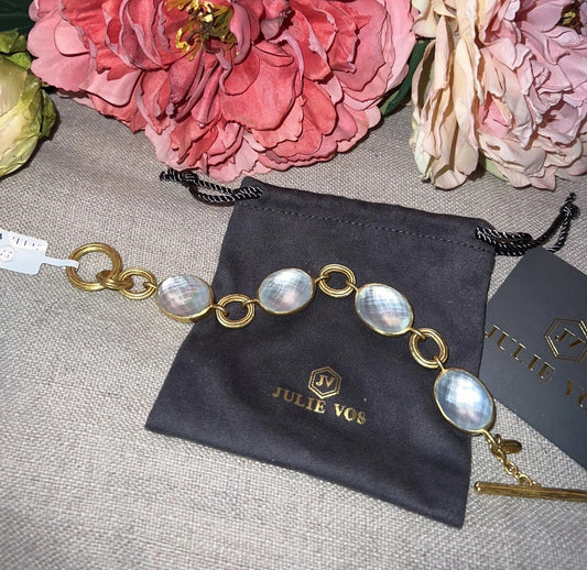 Julie Vos 8” Clear White Link Bracelet Adjustable Toggle   CLASSIC Julie Vos