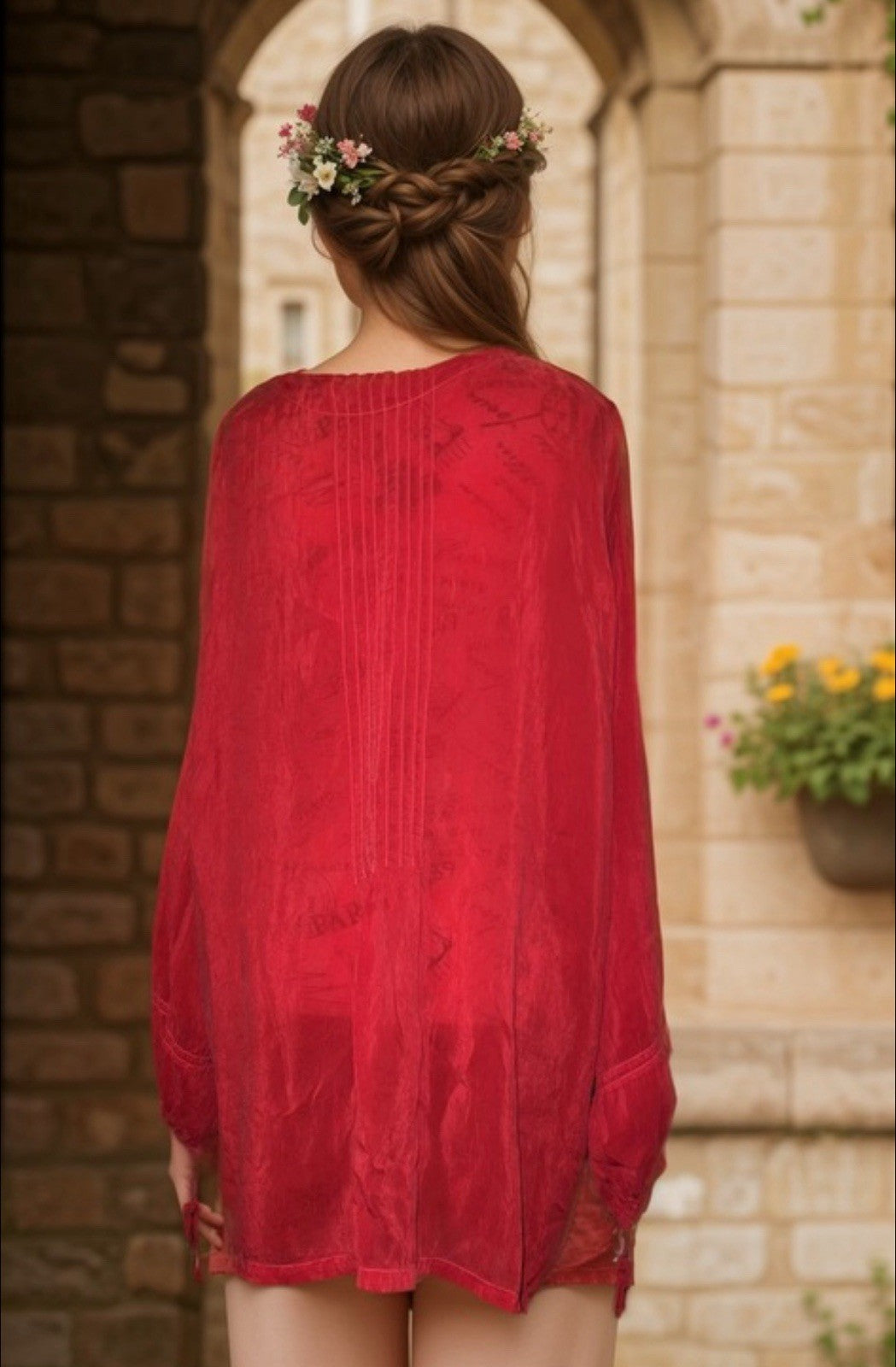 Johnny Was 3x 3XL Tunic Top Red Silky Handkerchief Hem Excellent Condition Johnny Was