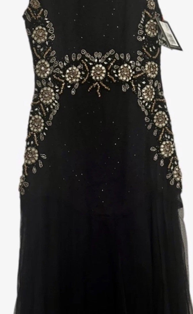 Johnny Was Black Label Sz 8 Jeweled Mesh MIDI Dress Dark Navy $598 Ret Johnny Was