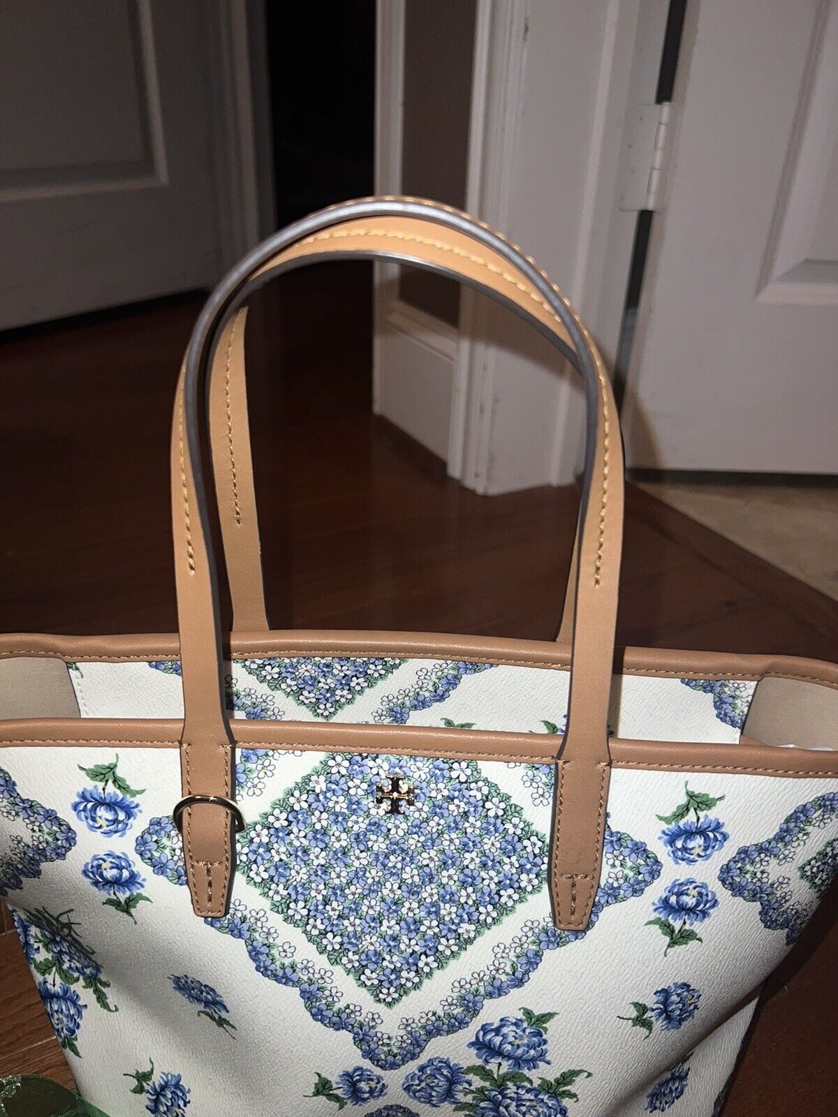 Tory Burch Kerrington Blue & White Squareterrace Ditsy Floral Tote Bag Purse