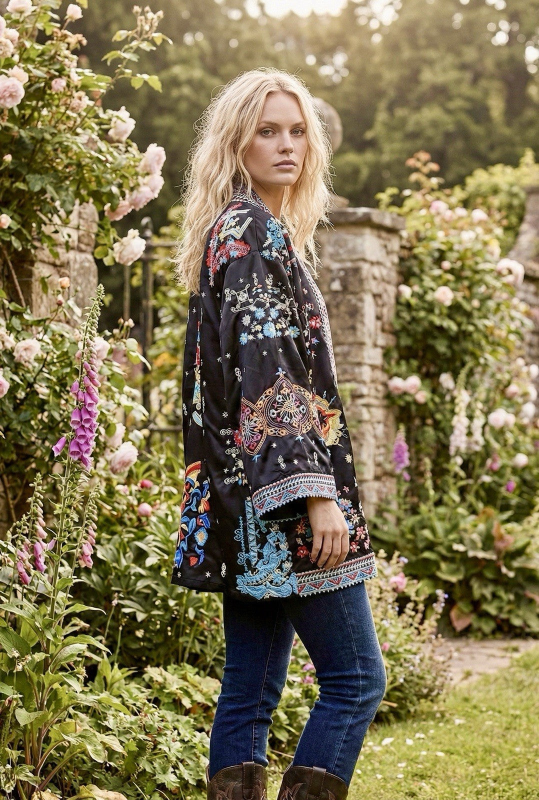 Johnny Was XL 1X Reversible KIMONO Jacket Coat Wrap Duster Embroidery STUNNING Johnny Was