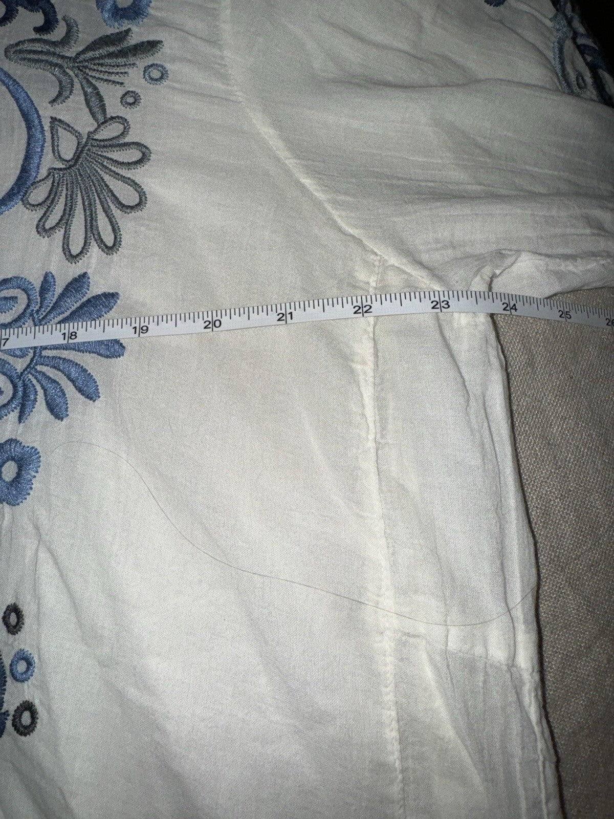 Johnny Was XL Blue & White Button Up Blouse Shirt Embroidered Floral Top Cool Johnny Was