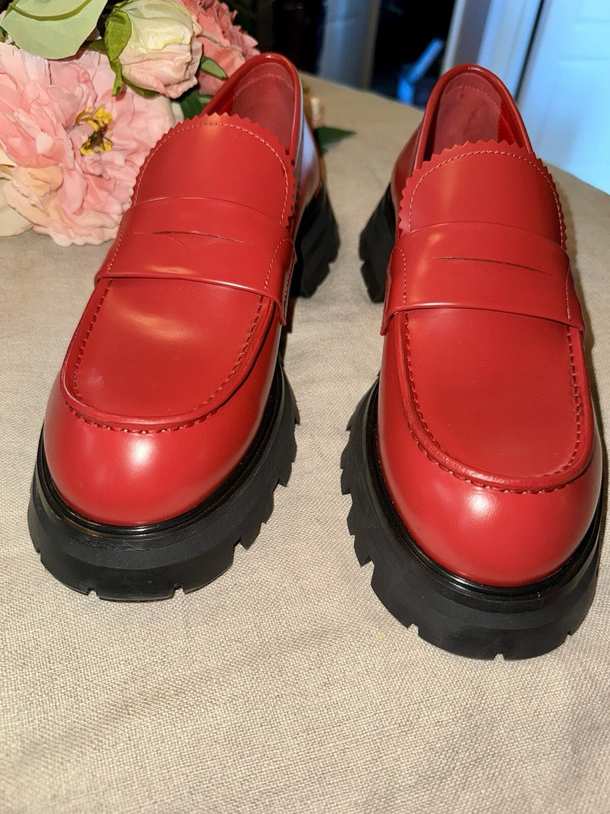 Alexander McQueen Wander Women's Red Leather Platform Loafer Shoes IT 41 / US 11 Alexander McQueen