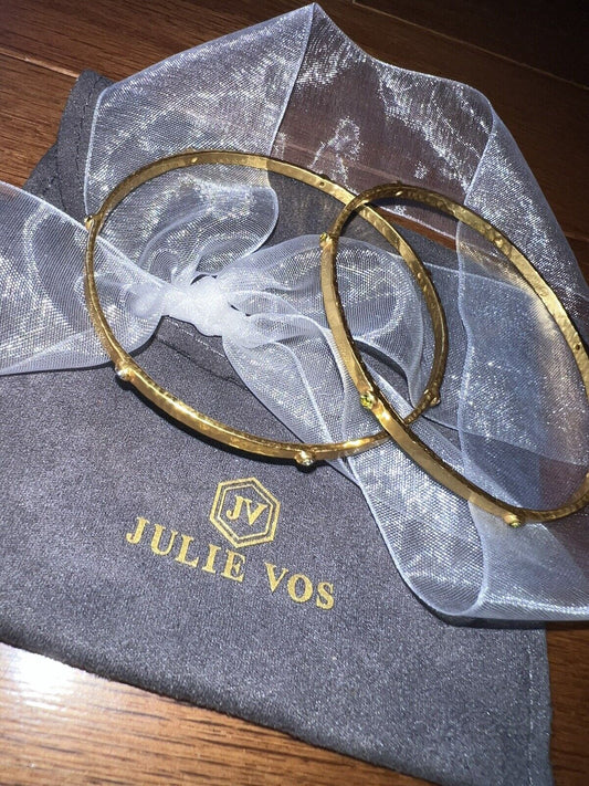 Julie Vos 2 Pc Crystal Embellished Bangle Bracelets Green & Clear 24k Gold Plate