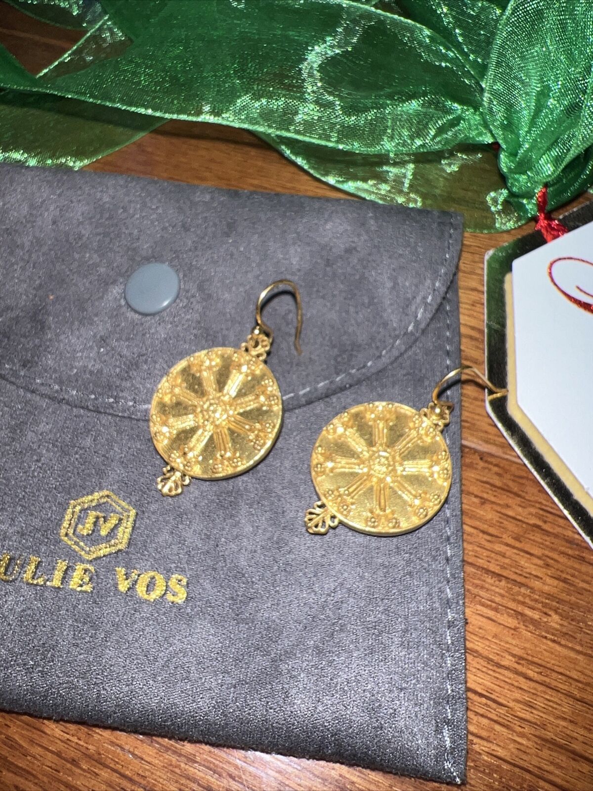 Julie Vos Medallion Earrings 24k Gold Plate French Wire