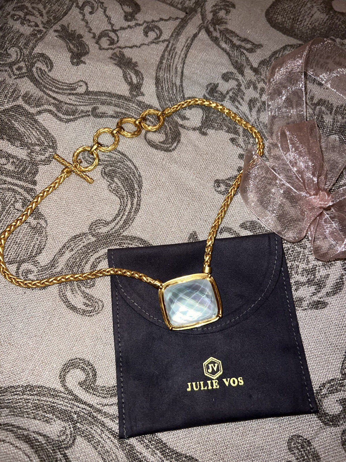 Julie Vos White/Clear Iridescent Pendant & 24k Gold Plated Chain Necklace Julie Vos