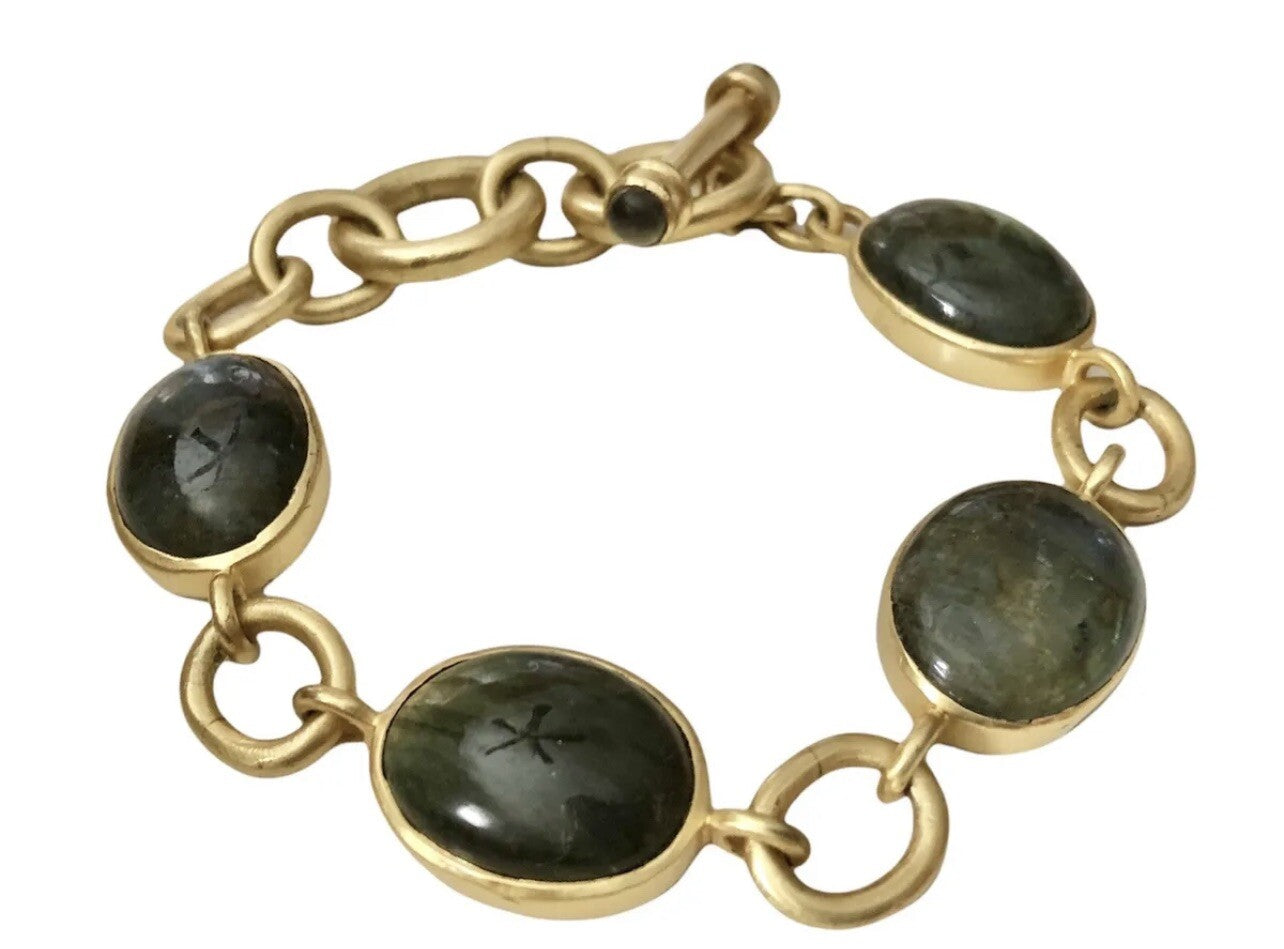 New Julie Vos Calypso Real Labradorite Toggle Link Bracelet 24K Gold Plated Julie Vos