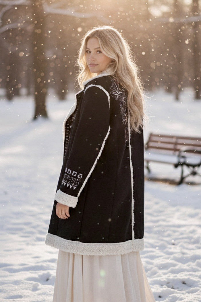 Johnny Was 2X Faux Suede Sherpa Coat Jacket Wrap Shearling Lined BOHO Johnny Was