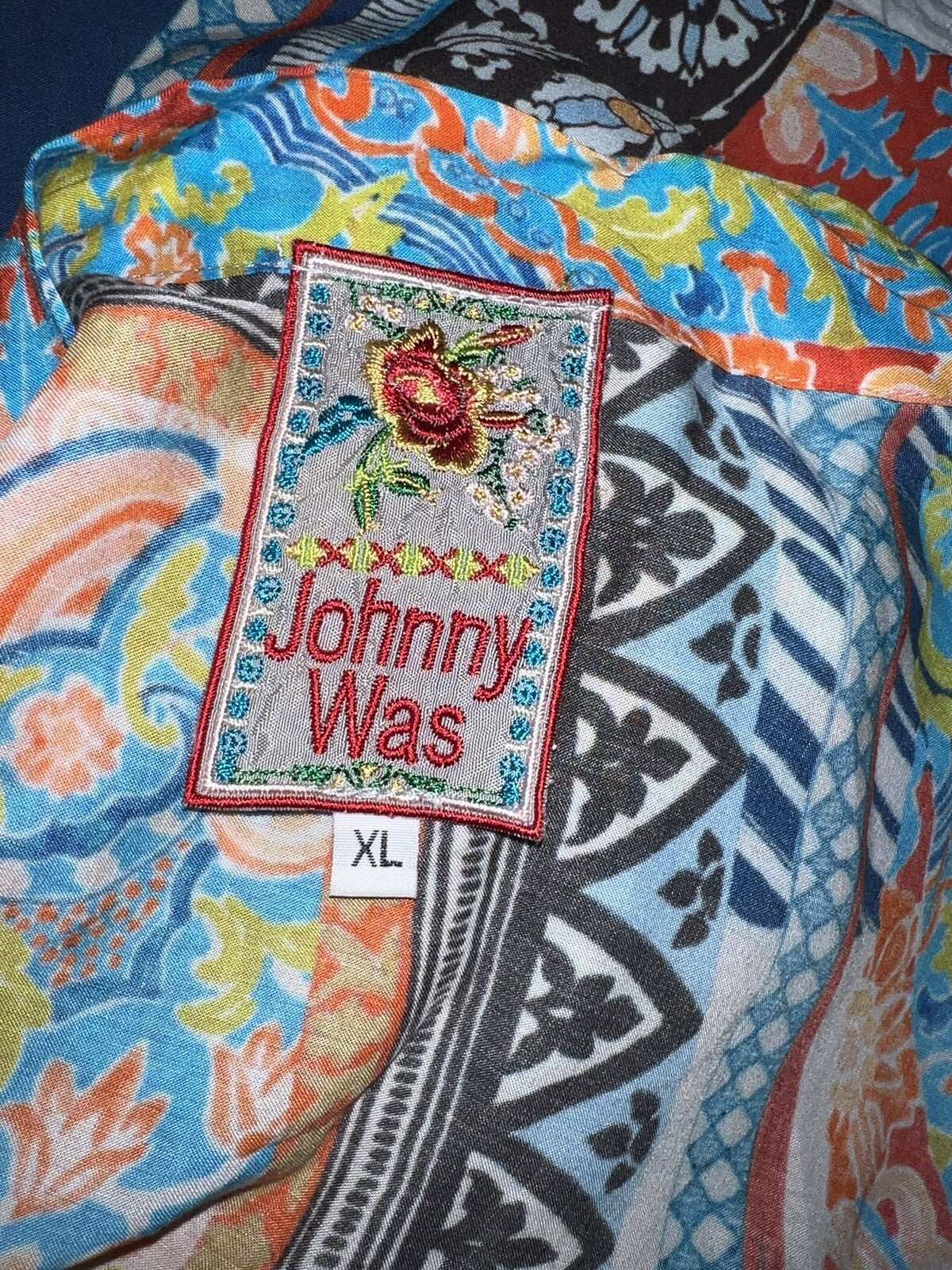 Johnny Was XL Silky Kimono Duster Jacket BOHO Flowy Top Lightweight Cool Color Johnny Was