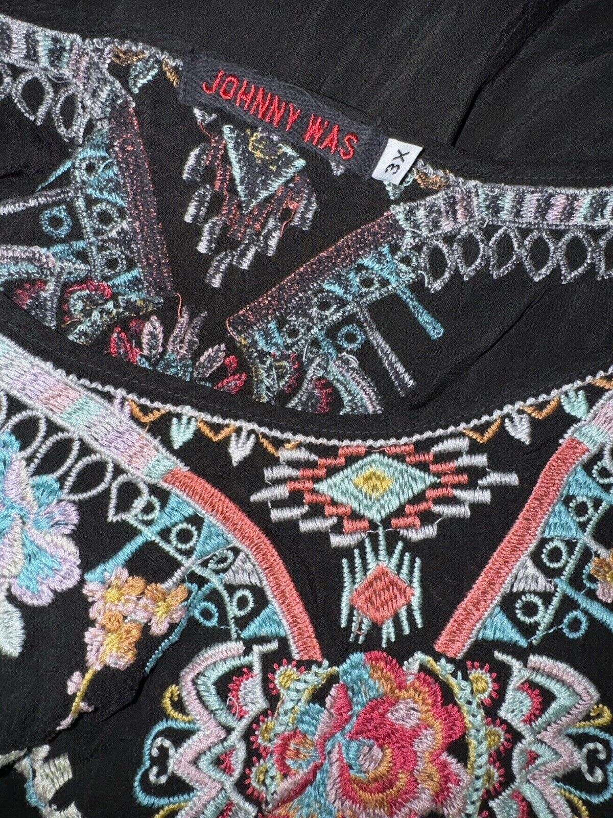 Johnny Was 3x 3XL Tunic Top Black Mini Dress Embroidery Excellent Condition