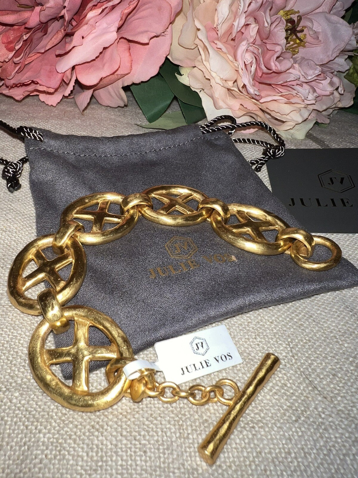 Julie Vos 24k Gold Plated Heavy XO Toggle Link Bracelet ADJUSTABLE Julie Vos