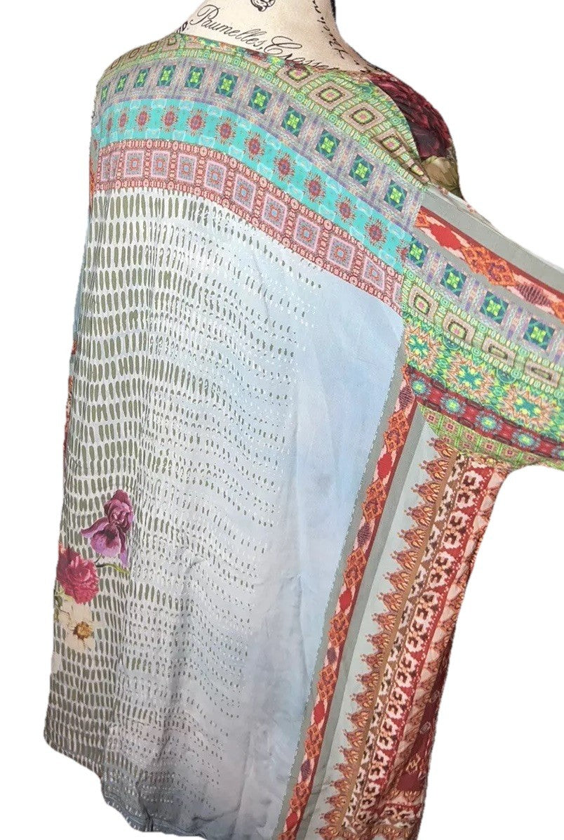 Johnny Was 1X Shift Mini Dress Tunic Top Lightweight Cool Soft Patchwork Johnny Was