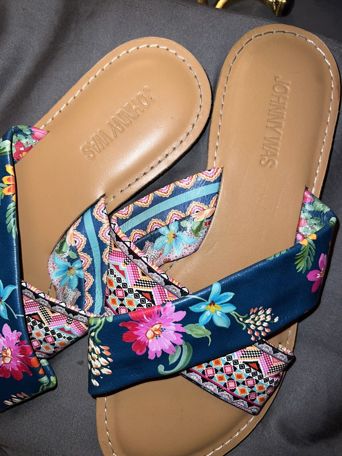 Johnny Was Colorful Leather Cross Strap Sandals Summer Worn Once Sz 7.5 Layla X