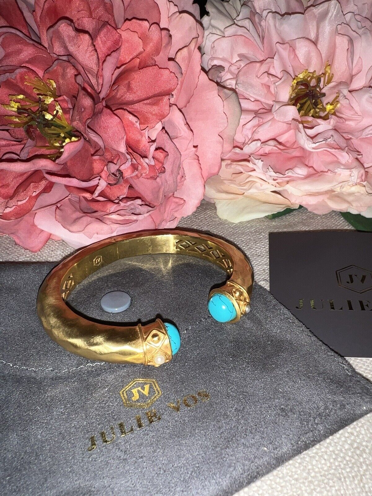 NEW Julie Vos Hinged Bangle Bracelet Blue Turquoise 24k Gold Plated NWOT