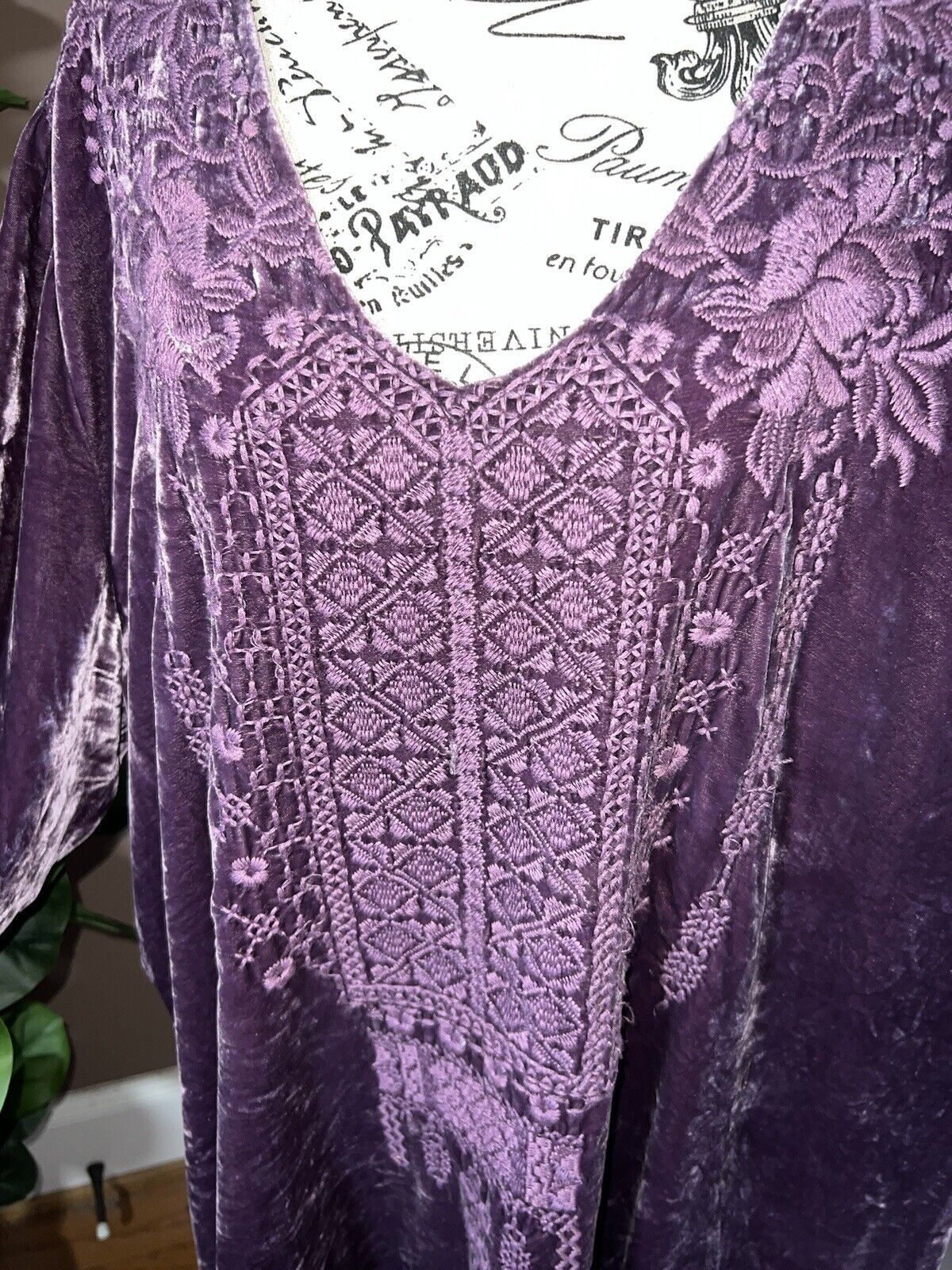 Johnny Was 2X 2XL Purple Lavender Velvet Tunic Top Mini Dress Embroidered