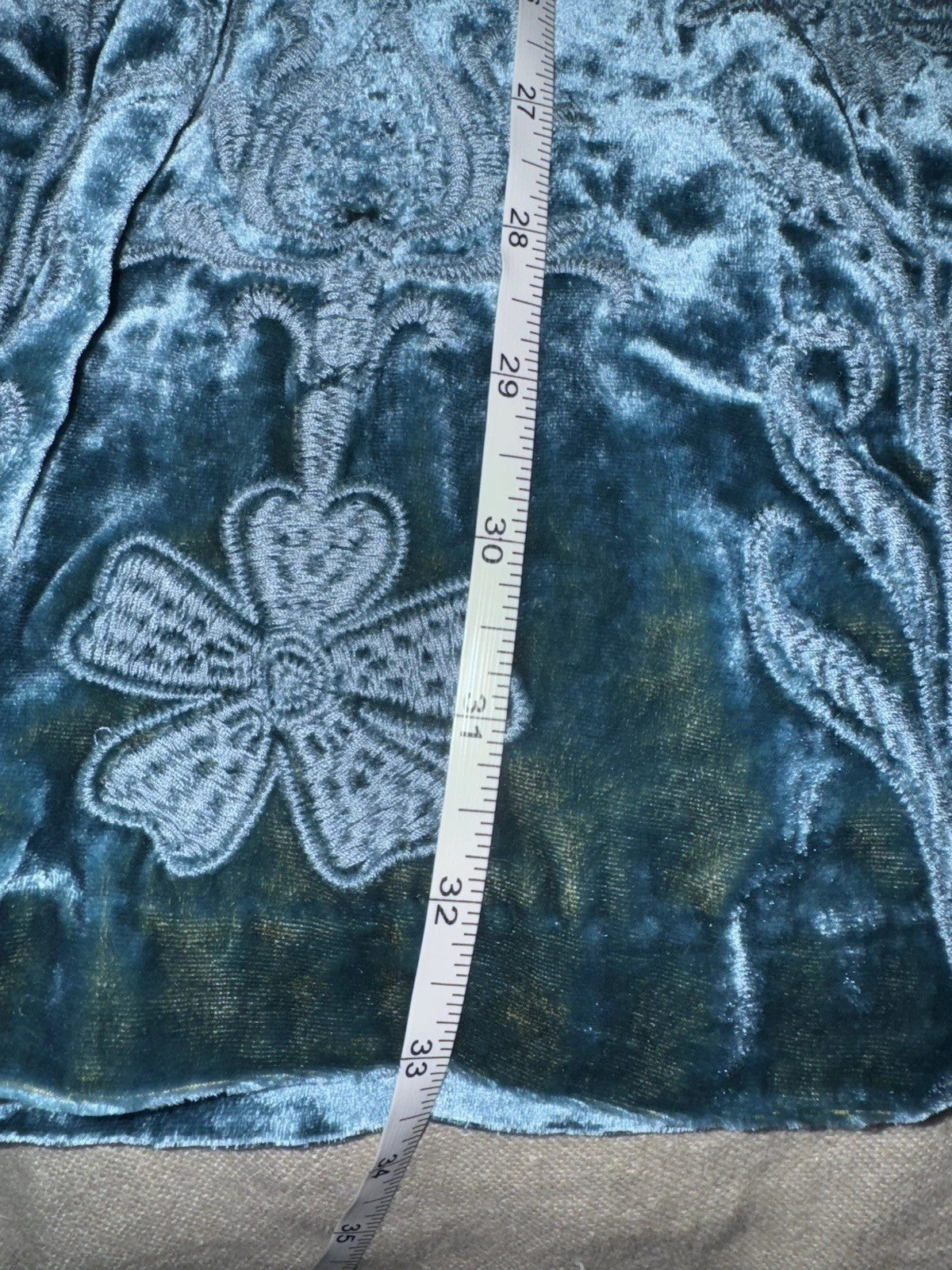 Johnny Was L Teal Green Velvet Kimono Duster Wrap Jacket Coat LUXE Embroidery Johnny Was