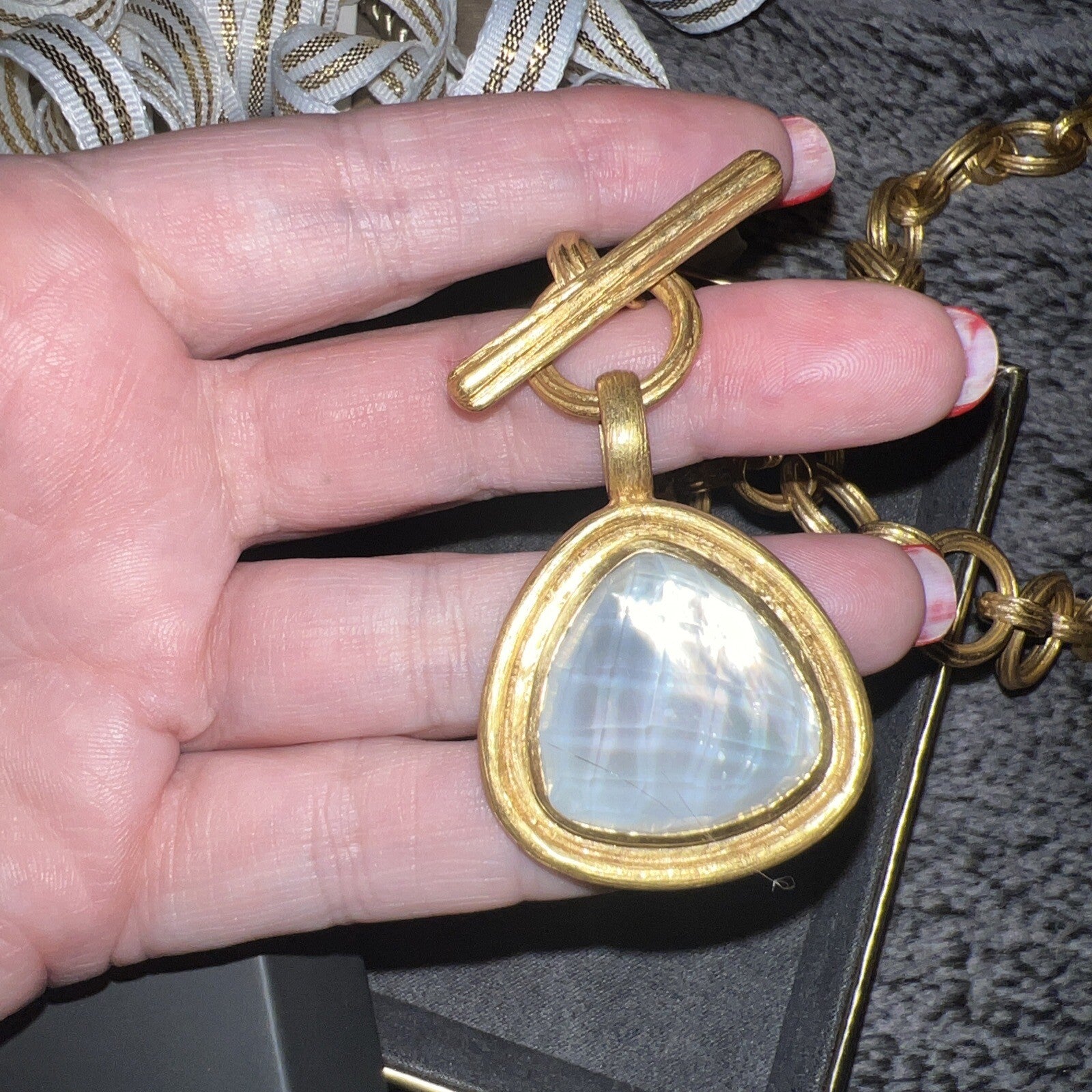 Julie Vos Iridescent Clear & 24k Gold Plate Toggle Statement Necklace Julie Vos