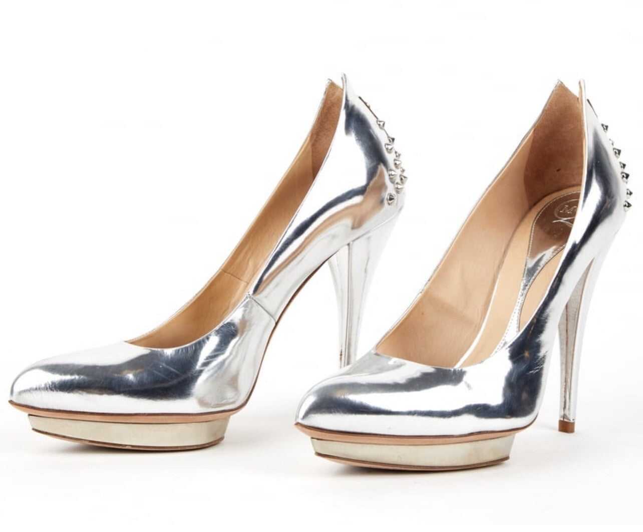 ALEXANDER MCQUEEN Women Studded Leather Pumps Heels Silver Size 39 AUTHENTIC Alexander McQueen