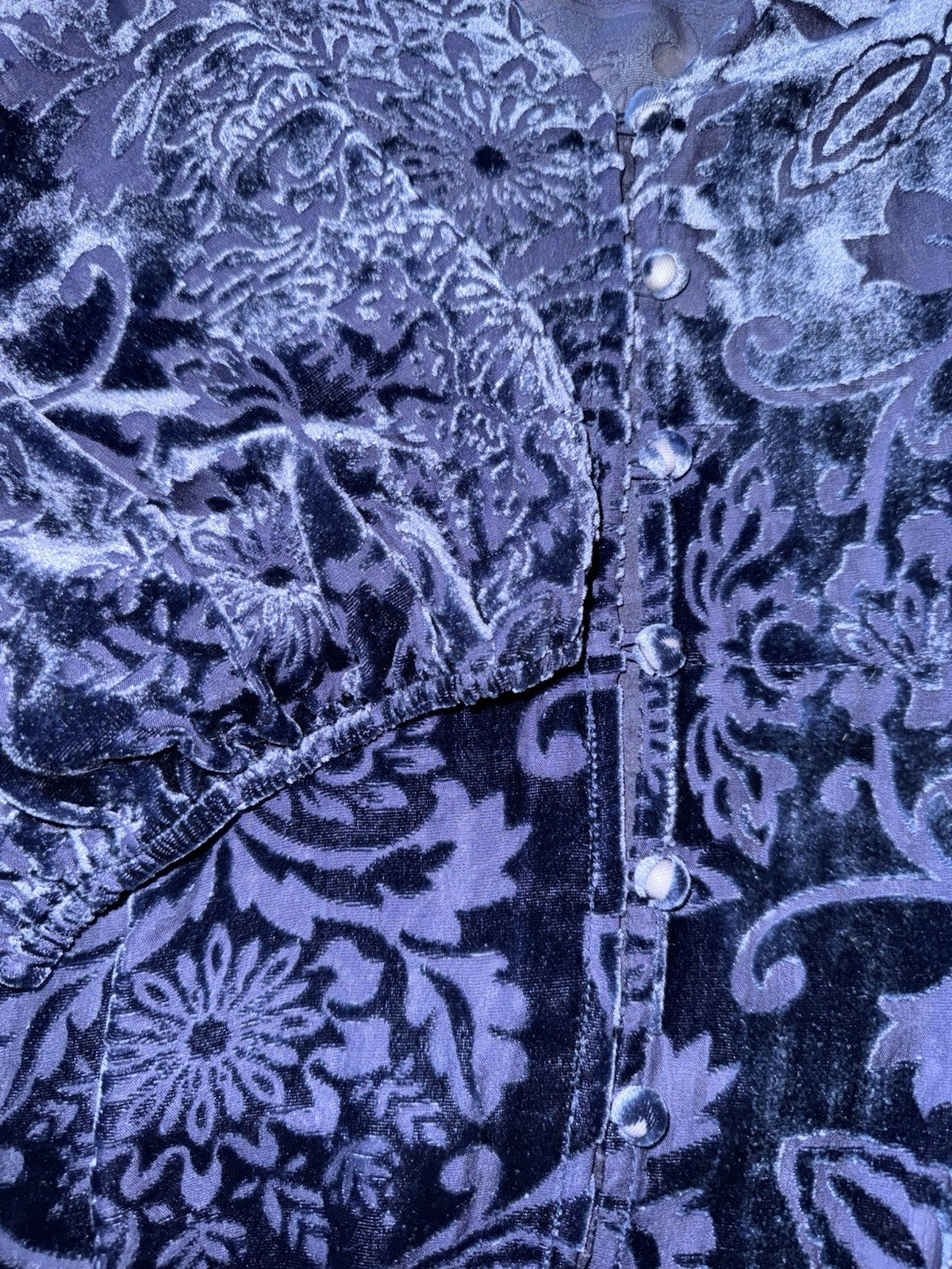 Johnny Was XL Midnight Blue Velvet Burnout Shift MIDI Dress Lightweight Johnny Was