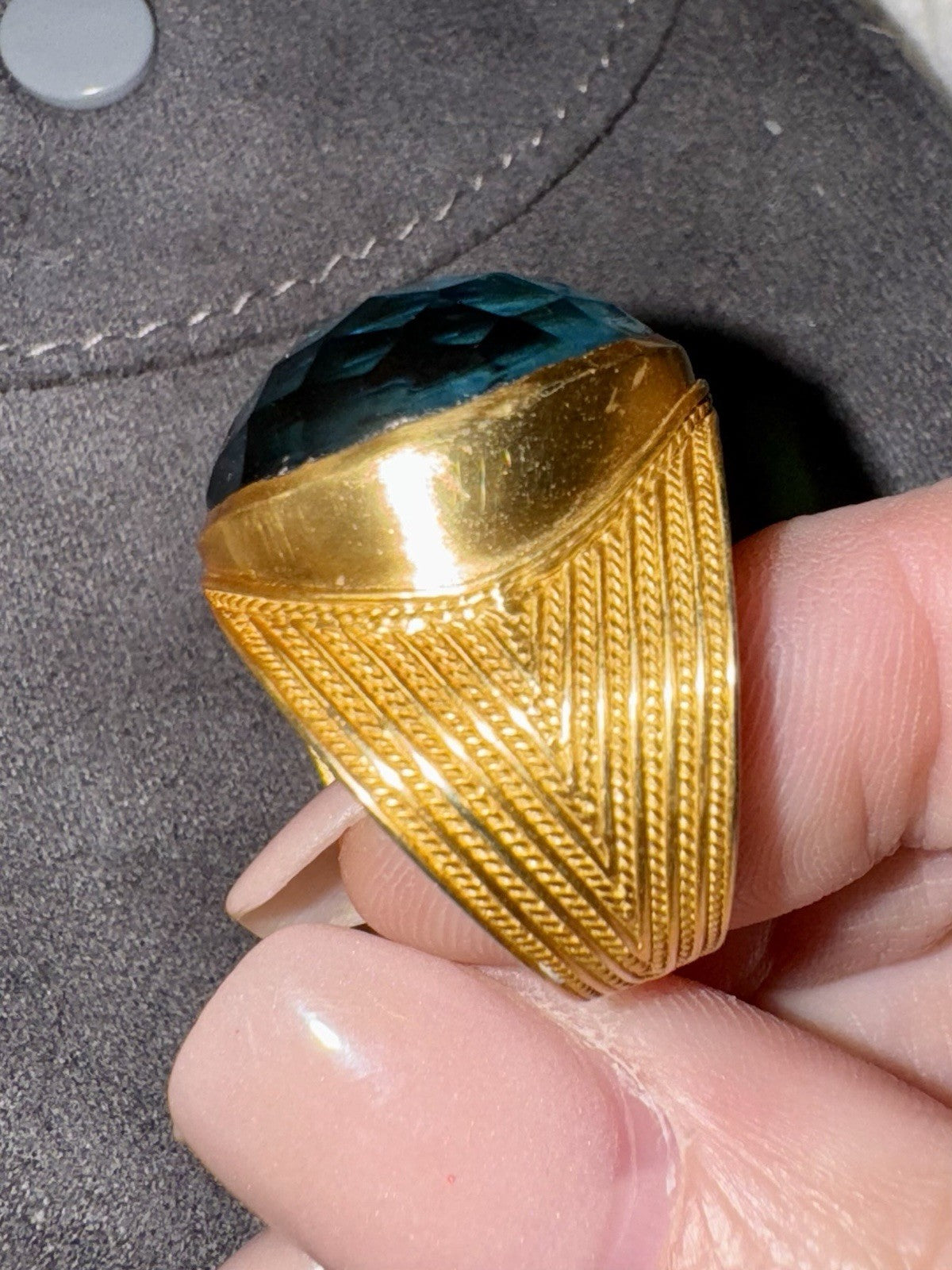 Julie Vos Iridescent Peacock Blue Statement Ring Sz 9 ADJUSTABLE 24k Gold Plate Julie Vos