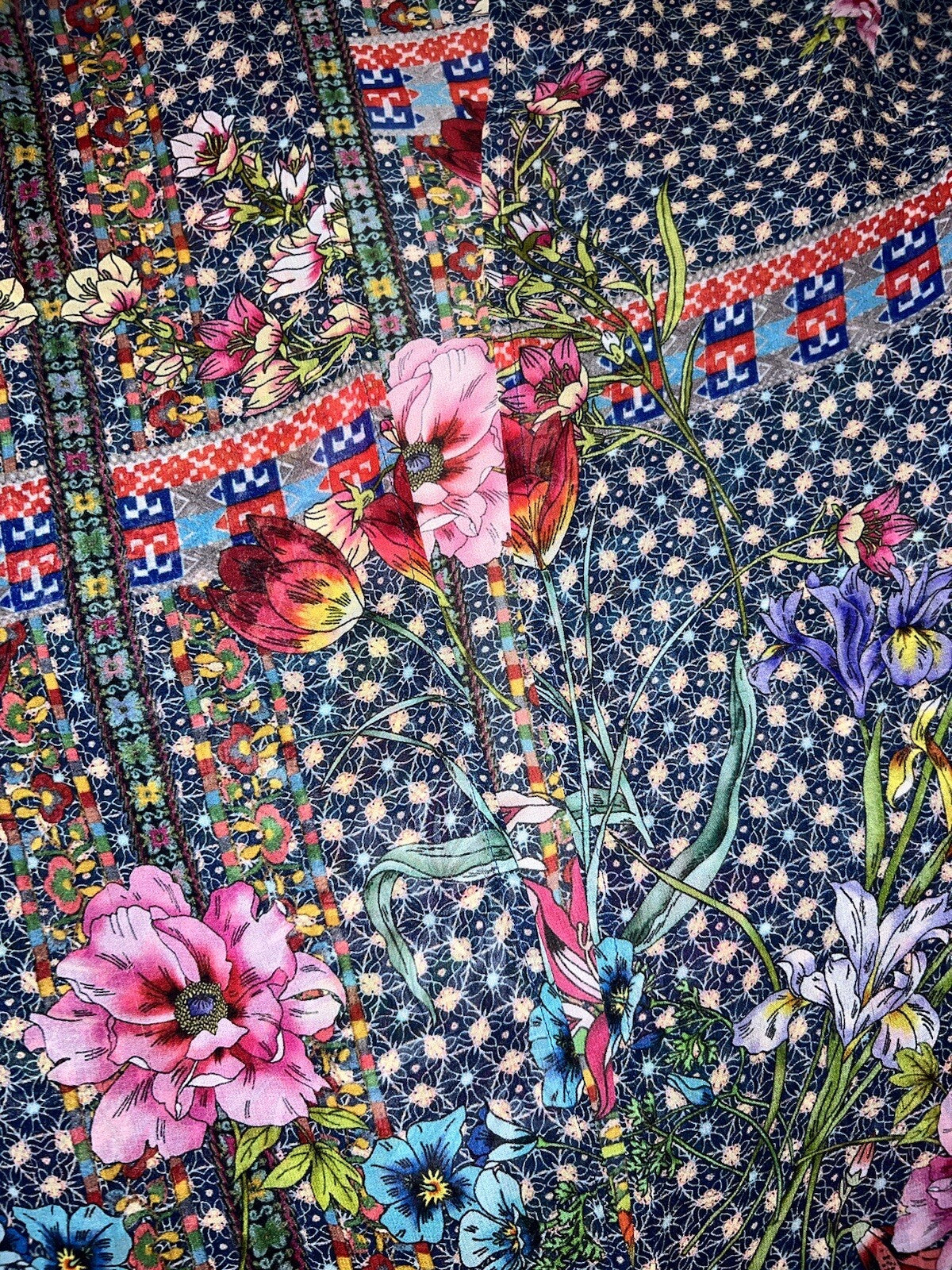 Johnny Was XL 1X 100% Silk Navy Floral Kimono Wrap Cover Up Top Blouse Cool BOHO Johnny Was