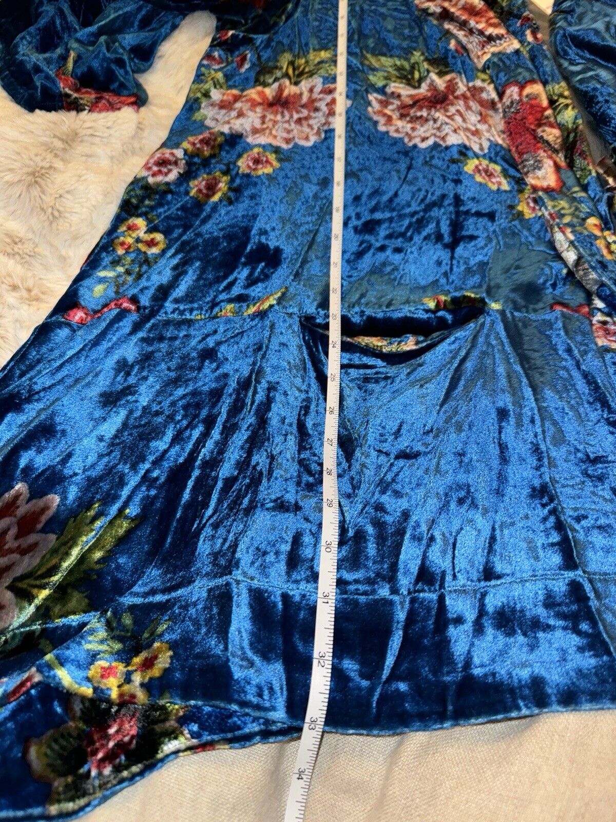 Johnny Was XL Blue Floral Velvet Kimono Wrap Jacket Duster Gorgeous Colors