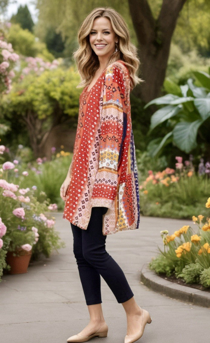 Johnny Was 3X 3XL 100% Silk Tunic Top Button Up Blouse Shirt Lightweight Cool Johnny Was