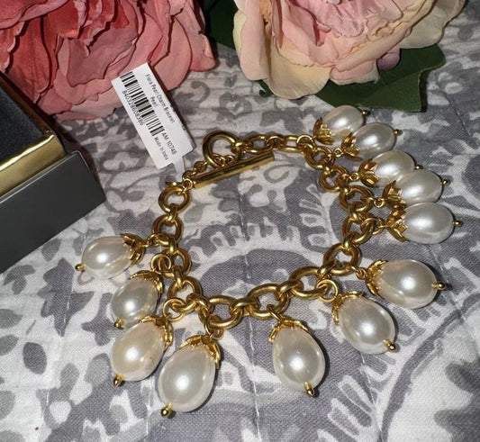 Julie Vos Pearl Charm Link Bracelet Toggle 24k Gold Plated   RETIRED Julie Vos