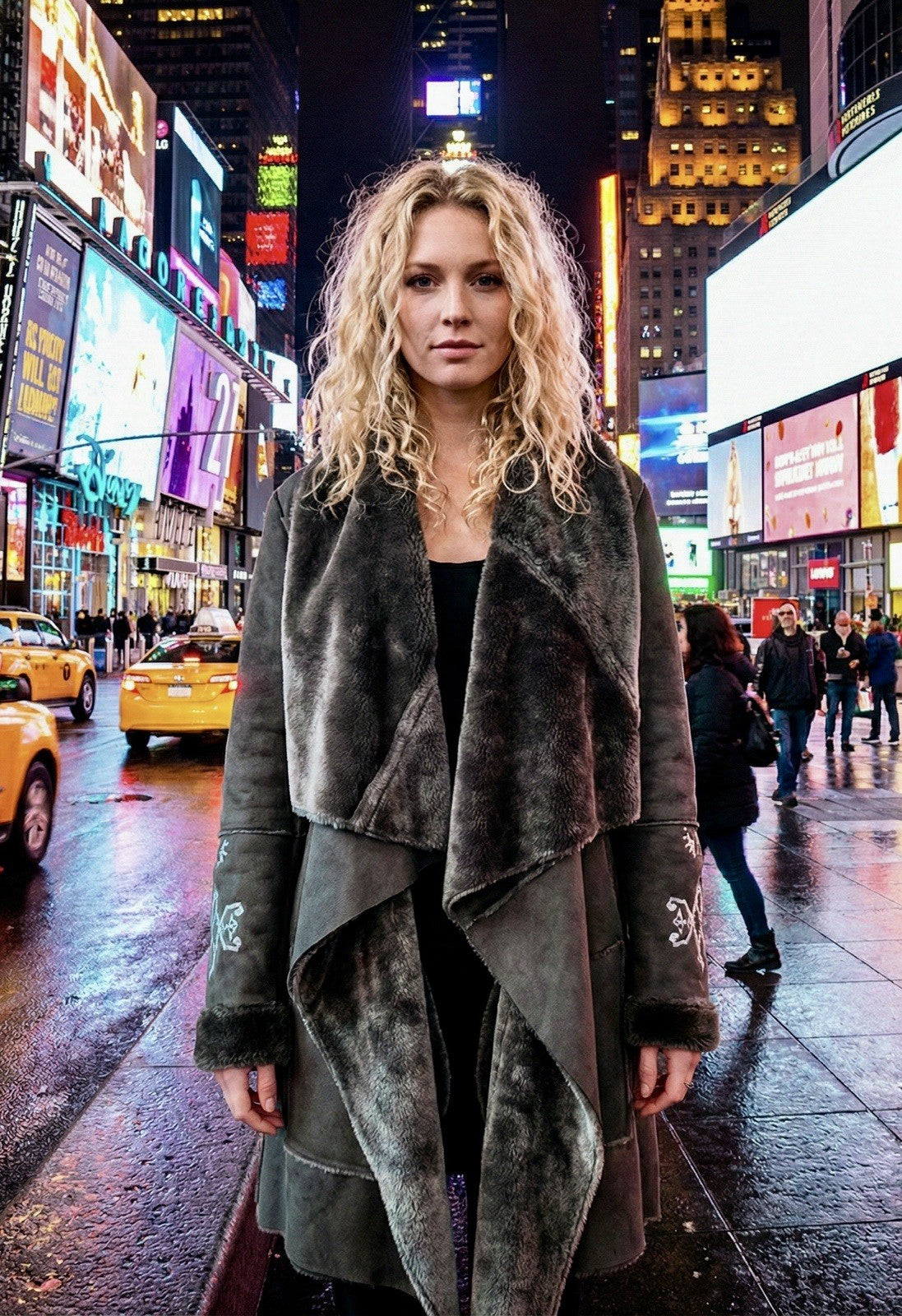 Johnny Was M Black Fuzzy Fur & Faux Suede Coat Jacket Wrap Pockets Western Johnny Was