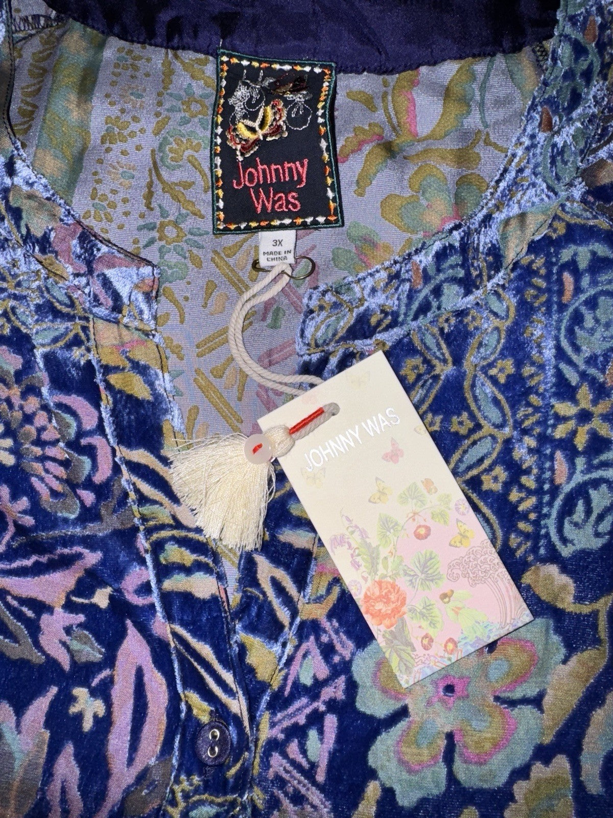 Johnny Was 3X Blue & Purple Velvet Burnout Shift MIDI Dress Lightweight Cool Johnny Was