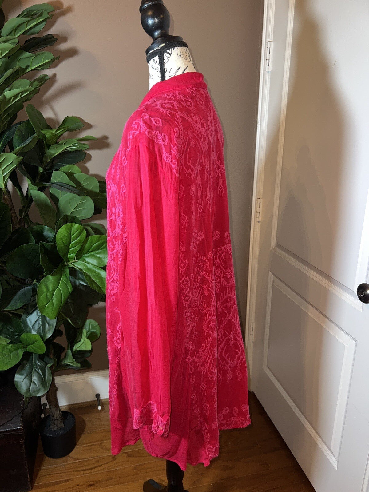 Johnny Was 1X Hot Pink Mini Shift Dress Button Up Shirt Embroidered Tunic Top Johnny Was