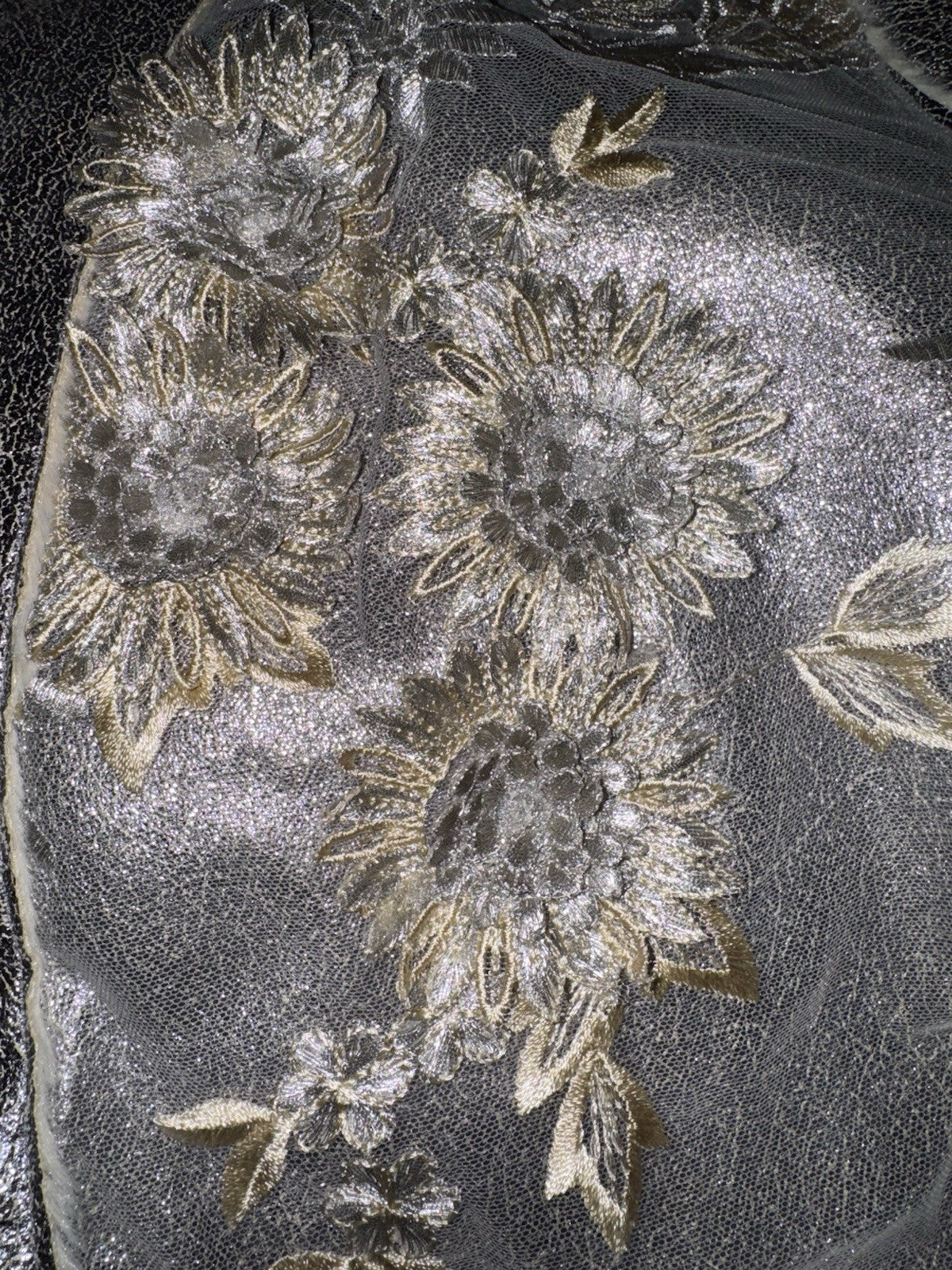 Johnny Was XL Silver Faux Suede & Fur Jacket Coat Applipue & Embroidery Johnny Was