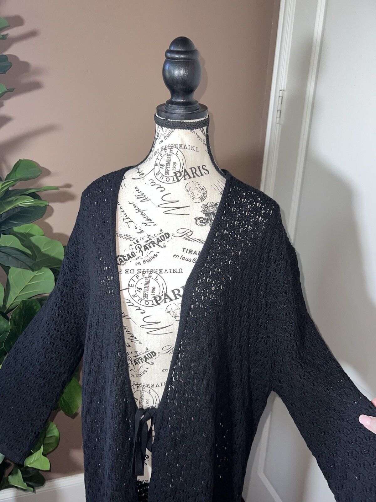 Johnny Was Black Crochet Long Kimono XL 1X 1XL  Duster Cover Up Wrap