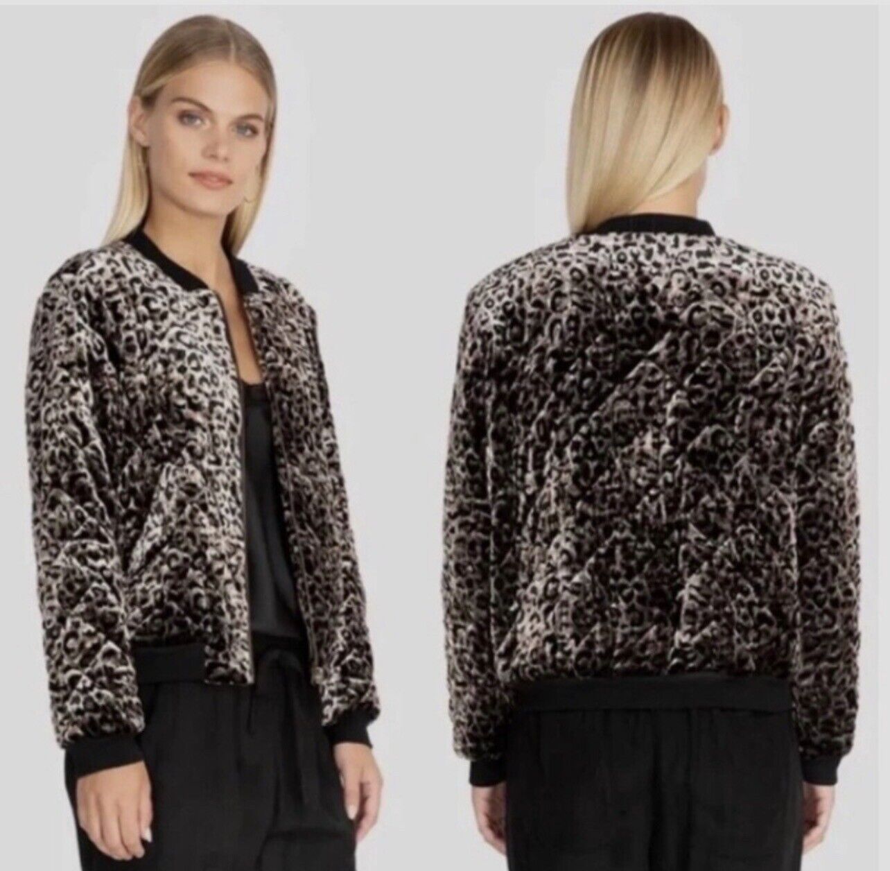 Johnny Was Leopard Velvet Quilted Bomber Jacket Coat Sz XL Silk Interior