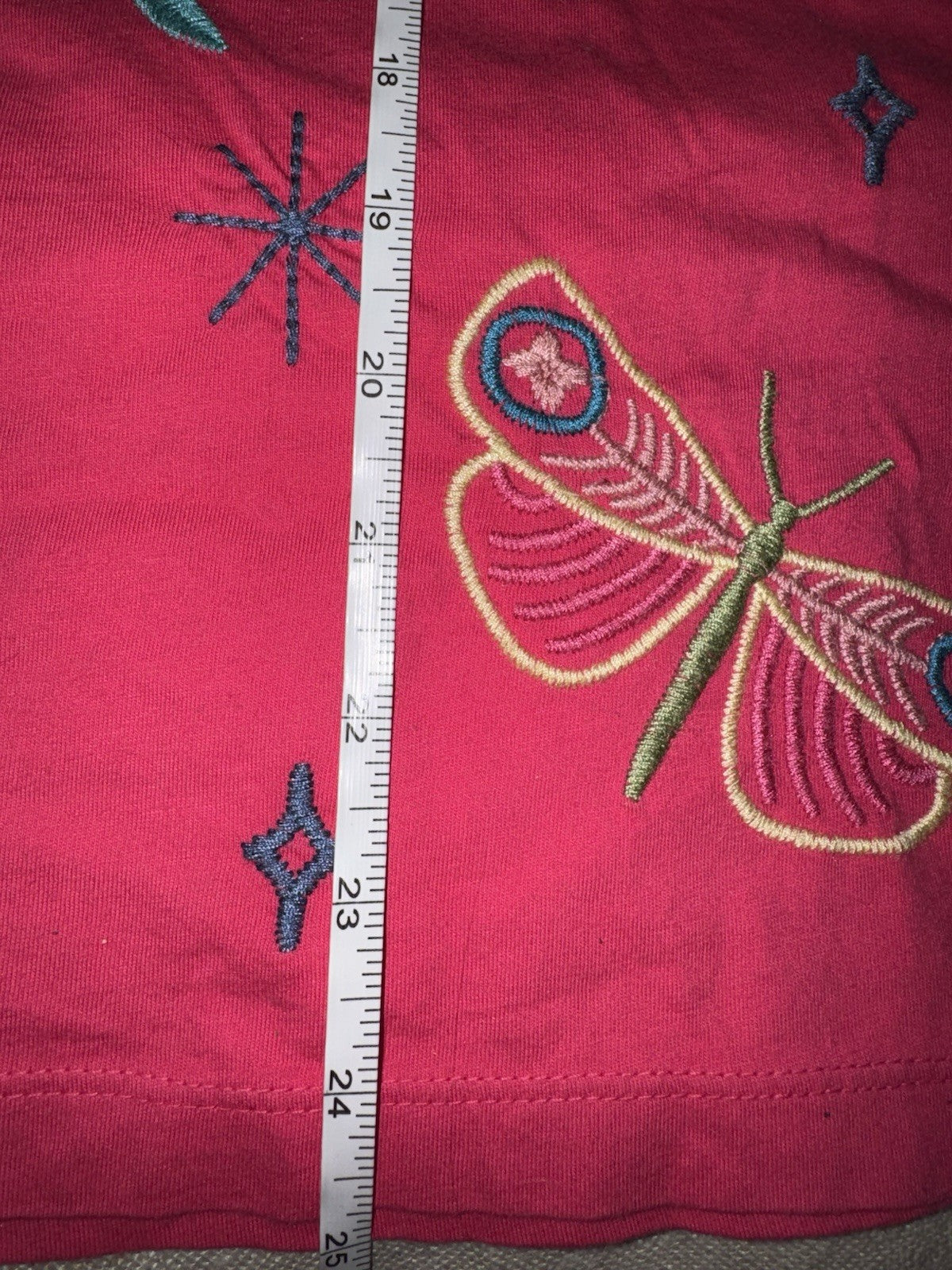 Johnny Was S Small Pink Cap Sleeve Tee T-Shirt Embroidered Bohemian *FLAWS* READ Johnny Was