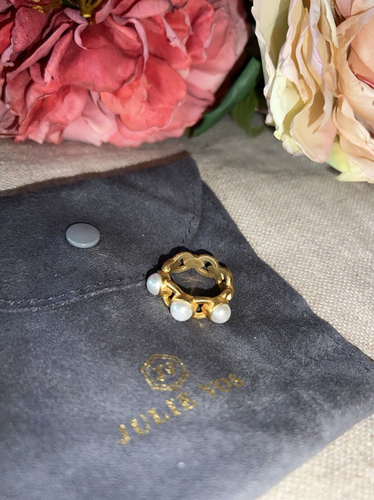 Julie Vos 3 Pearl Ring 24k Gold Plate Sz 7 Beautiful