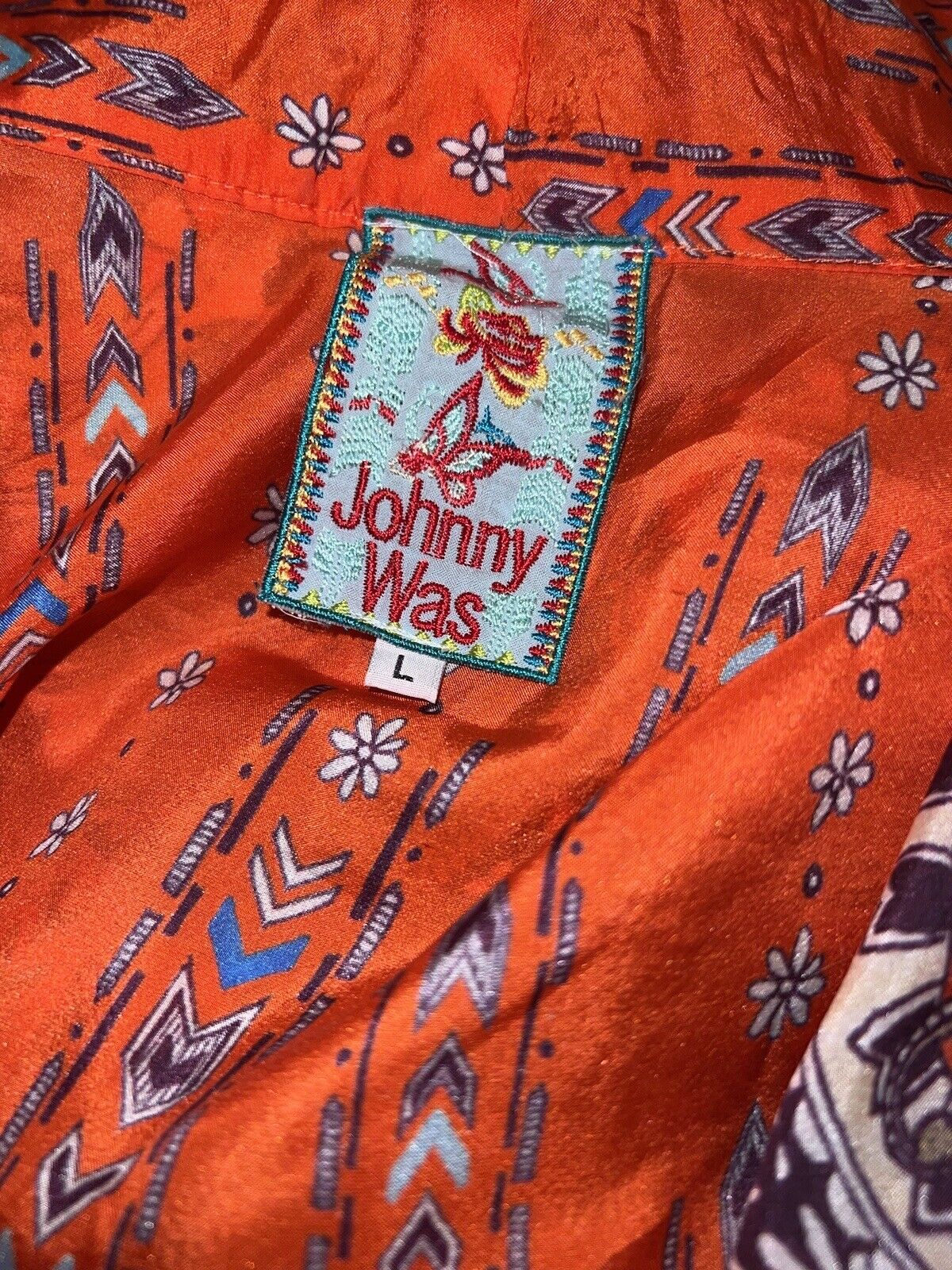 New Johnny Was 100% Silk Kimono L Large Embroidered Floral Handkerchief Hem