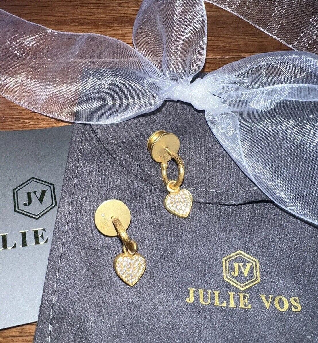 Julie Vos New Pave Heart Hoop & Charm Earrings 24k Gold Plated & CZ