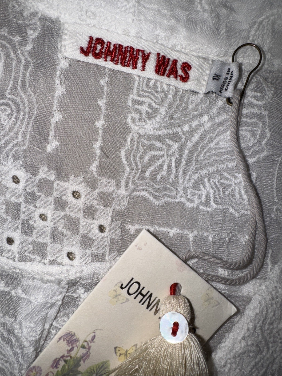 Johnny Was 1X Plus White Cotton Button Up Shirt Tunic Top Blouse Embroidered Johnny Was